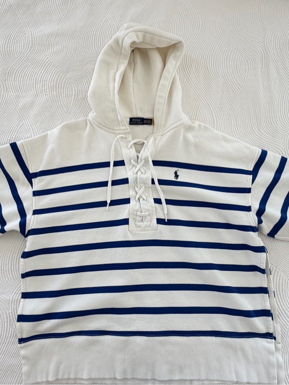 Polo by Ralph Lauren White & Blue Lace-Up Hooded Striped Pullover